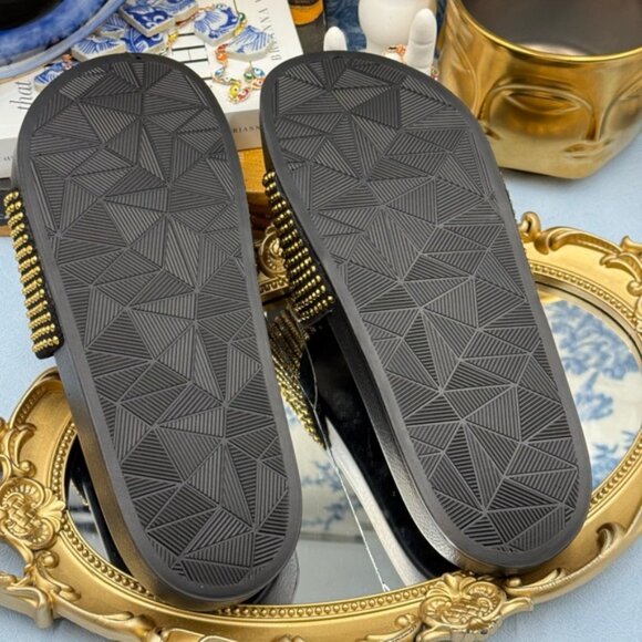 🆕 KURT GEIGER LONDON 🧿 NWOB Meena Eagle Black & Gold Studded Slide, Sz 8.5 - Picture 12 of 12